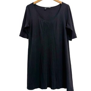 Eileen Fisher Pintuck Pleat Front Silk Dress Black Large
